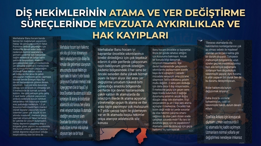 📢DİŞ HEKİMLERİNİN ATAMA VE YER DEĞİŞTİRME SÜREÇLERİNDE MEVZUATA AYKIRILIKLAR VE HAK KAYIPLARI