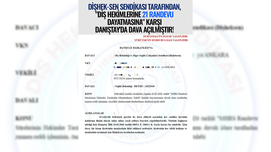 DİŞHEK-SEN SENDİKASI TARAFINDAN, "DİŞ HEKİMLERİNE 21 RANDEVU DAYATMASINA" KARŞI DANIŞTAY'DA DAVA AÇILMIŞTIR!